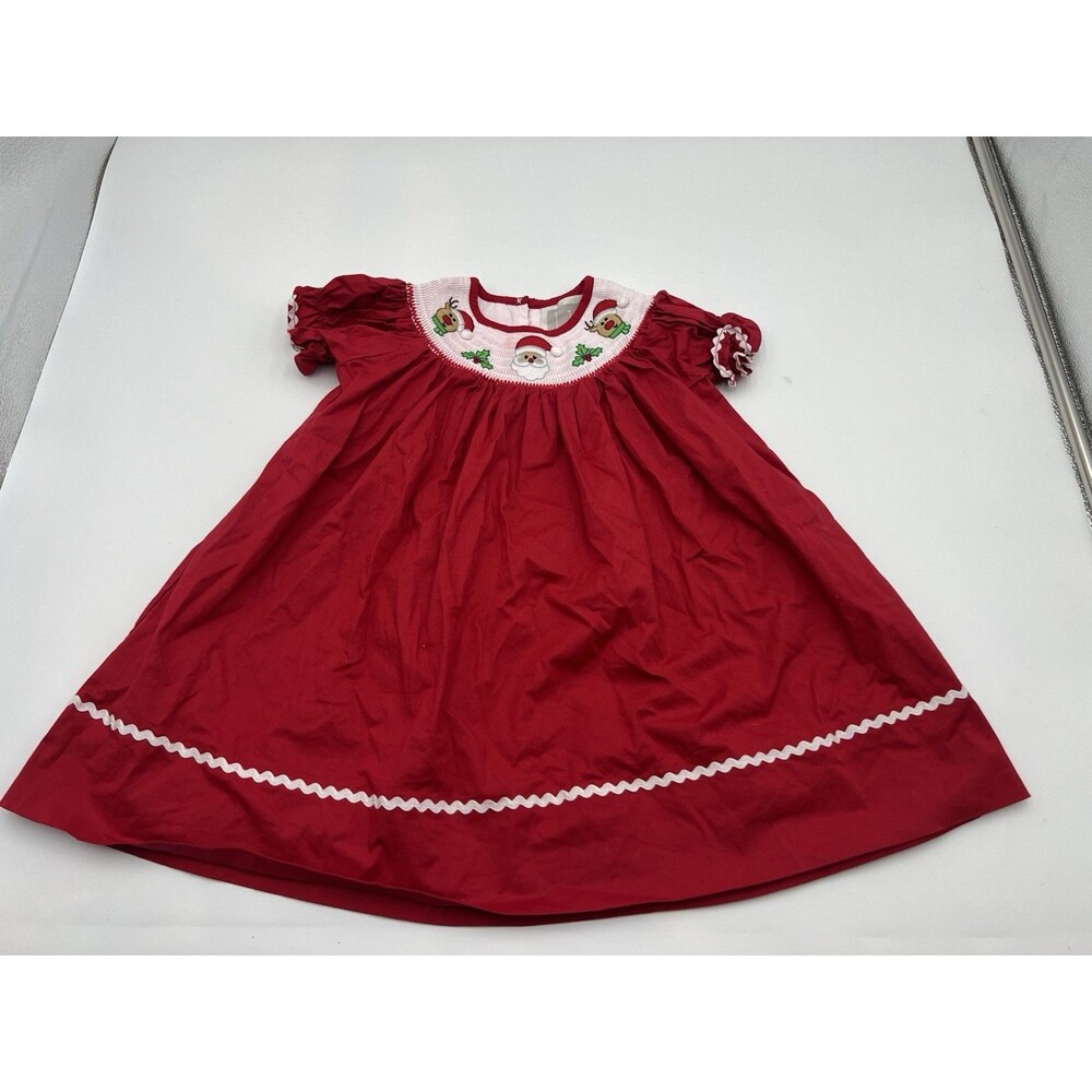 Lil Cactus Red Christmas Holiday Dress Peter Pan Collar Santa Reindeer 18-24 M